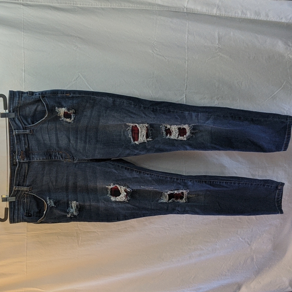 Judy Blue 2xl plaid patched skinny fit jeans